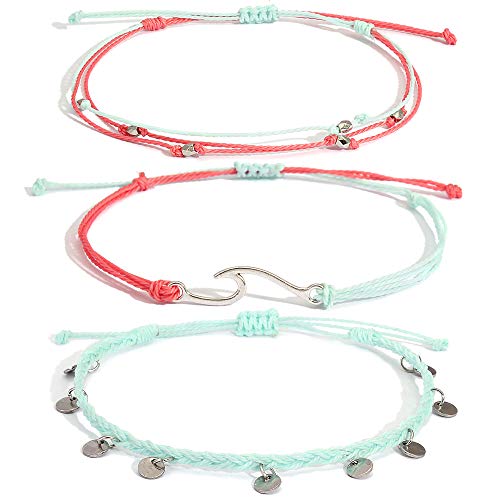 Image of Waterproof String Anklets Cute Beaded Ankle Bracelets Beach Wave Anklet Stainless Steel Coin Boho Ankle Jewelry for Women