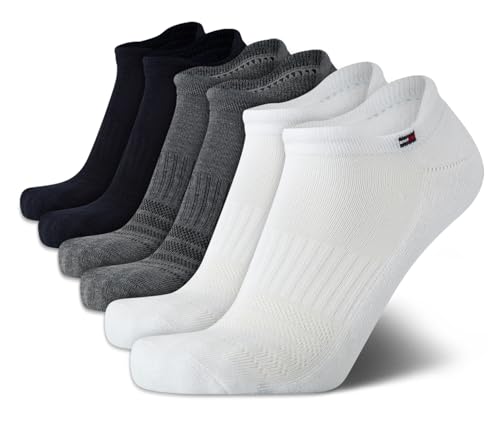 Tommy Hilfiger Mens No Show Socks - 6 Pack Performance Cushion Arch Support Low Cut Tab Ankle Socks for Men (Shoe Size 7-12), Size 7-12, White Grey Assorted