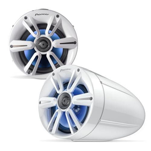 Image of PIONEER TS-ME770TSW 7.7 inch Wakeboard Tower Speakers (Pair, White Sport Design) - 250W, RGB LED Lighting, Water Resistant Marine Speaker System Upgrade for Boats and Other Outdoor Audio Systems