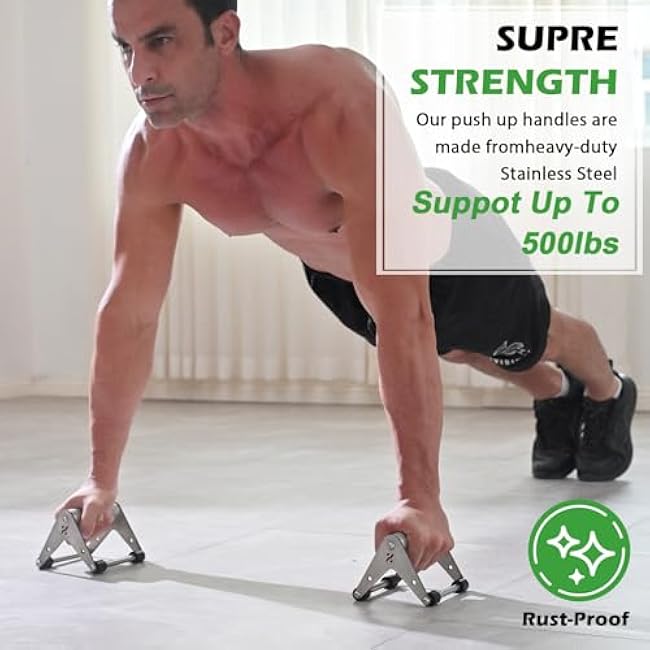 Push Up Stand, Pushup Handles for Strength Training, Heavy-duty Stainless Steel Push Up Bars Gym Exercise Equipment, Hold Up to 500lbs, 1 Pair