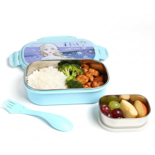Gluman Lunch Box for School | Lunch Box for Kids | Tiffin Box with Steel Veg Box, Spork Spoon | Disney Frozen Cartoon Character Removable Stainless Steel Inner SS-304 Lunch Box for Girls |800 ml Gluman Lunch Box for School | Lunch Box for Kids | Tiffin Box with Steel Veg Box, Spork Spoon | Disney Frozen Cartoon Character Removable Stainless Steel Inner SS-304 Lunch Box for Girls |800 ml