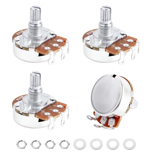 Image of Banworks Aluminium B250K M8 Full Sized Pots Metric 18-Spline Split Short Shaft (15mm Length) Audio Taper Potentiometers with Sealed-Back for Epiphone Les Paul LP /SG Squier Strat /Tele 4pcs JT /XNQ-10