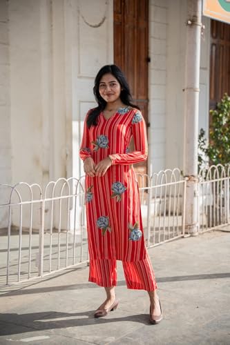 Image of ANNI DESIGNER Women's Cotton Blend Floral Kurta with Pant
