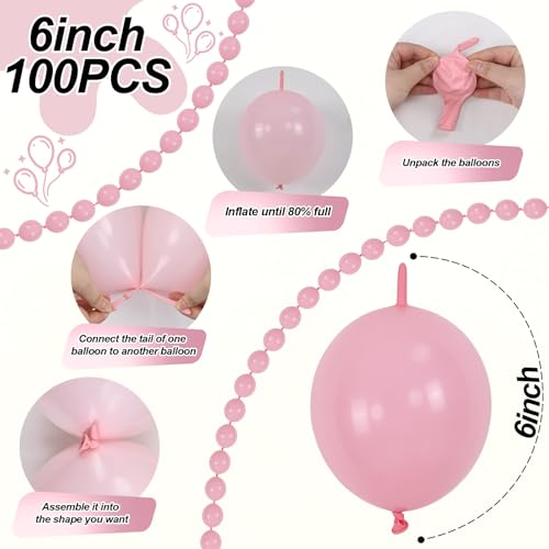 Image of Pastel Pink Quick Link Balloons, 100PCS 10 Inch Baby Pink Linking Balloons for Making Balloon Wall Heart Arch, Tails Balloon for Girls Wedding Birthday Baby Shower Valentine's Party Decorations
