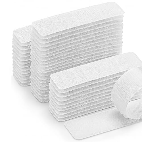 Image of (26ft x 0.75in) White Velcro Strips with Adhesive, Double Rolls of Heavy Duty Self Adhesive Tape with Backing (1in x 4in - 40 Pairs)