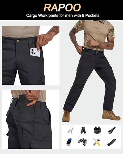 Image of Rapoo Ripstop Water Resistant Cargo Tactical Pants for Men EDC Hiking Work Military Army Pants with 9 Pockets
