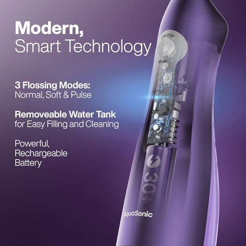 Image of AquaSonic Water Flosser - Cordless Rechargeable Water Flossers for Teeth Cleaning - Waterproof Aqua Flosser, Portable Oral Irrigator for Dental Cleaning with 5 Jet Tips - Braces Home Travel