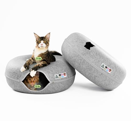 Image of Cattasaurus Peekaboo Cat Cave Duo Jumbo Set, Extra Spacious Cat Donut for Multiple & Large Kitty 15+ lbs, Scratch Detachable Cat Beds for Indoor Cats, Washable Cat Tunnel Bed, Best Kitten Toys