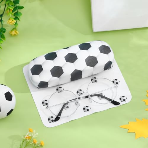 Image of FRCOLOR Kids Glasses Case Hard Shell Eyeglass Case with Velvet Cleaning Cloth Soccer Ball Themed Sports Storage Box Sunglasses Holder for Boys Girls Students Teenagers Travel