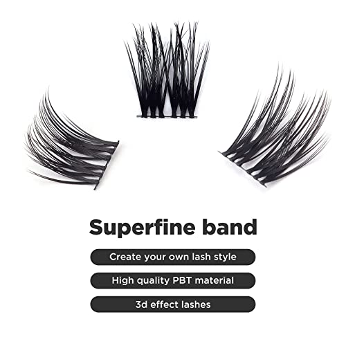Cluster Lashes, DIY Eyelash Extension Individual False Eyelashes Extension Natural Look Reusable Soft Glue Bonded Black Super Thin Band 24 Lash Clusters Mix by BEYELIAN (Style4 0.07 Mix Black Band)