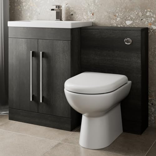 AURORA® 1100mm Combination Vanity Unit Furniture Set, Wash Basin Bathroom Sink, BTW Toilet Pan & Soft Close Seat, Storage Cabinet, Reversible, Charcoal Grey
