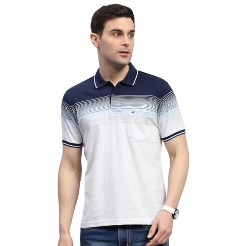 Image of Monte Carlo Mens Striped Polo Collar Half Sleeve Cotton Blend Casual T-Shirt (224064228)