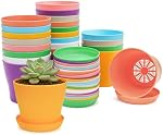 Tosnail 24 Pack 3.75" Small Plastic Plant Flower Pot with Saucers, Seedlings Nursery Pots Planter with Pallet Planting Gardening Containers - Assorted 8 Colors