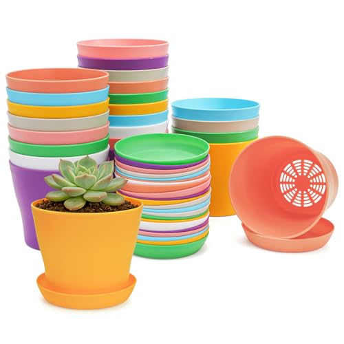 Tosnail 24 Pack 4" Small Plastic Plant Flower Pot with
