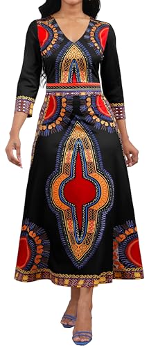 Image of VisiChenup African Print Dress for Women Casual Midi Dress