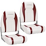 VIVOHOME Folding High Back Boat Seats 2 Pack, Waterproof Boat Captain Chairs, 4 Mounting Screws Included, White and Red