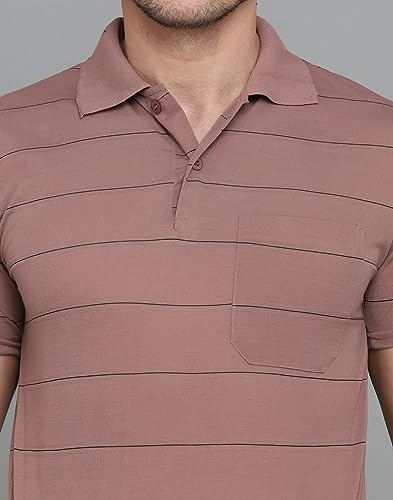 Image of INKKR Men's Striped Polo Neck Cotton Blend Multicolor T-Shirt