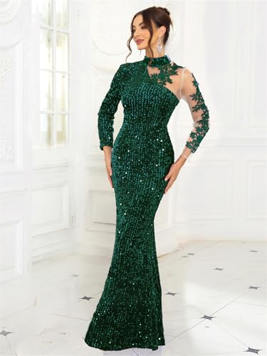 Image of Velvet Sequin Formal Evening Party Dress Sweatheart Bodycon Long Sleeve Maxi Gown