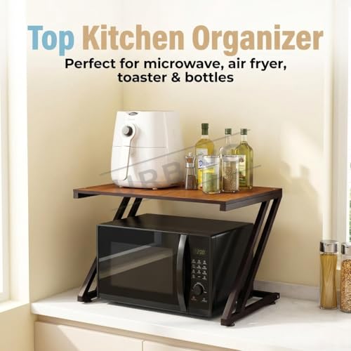 Image of Z-Series Microwave Oven Stand for Kitchen Microwave Stand for Kitchen Platform Wooden Top Metal Frame OTG Stand 40 kg Rust-Resistant 58x36.5x41 cm