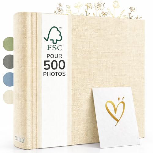 Zenacolor Album Photo Vierge - Albums photo 30x30cm Beige en Lin - Album photos 100 pages avec espace pour 500 photos