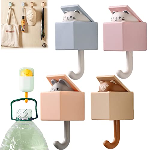 Lindo gancho para llaves de gato, decoración de pared, gancho para ropa autoadhesivo, lindo gancho para llaves de gato, lindo gancho para gatos montado en la pared, gancho para mascotas (4PCS-G)