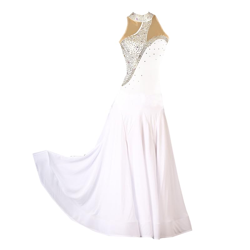 Women's Ballroom Dance Dress Solid Color Waltz Performance Clothes Rhinestone Modern Flamenco Competition Skirt