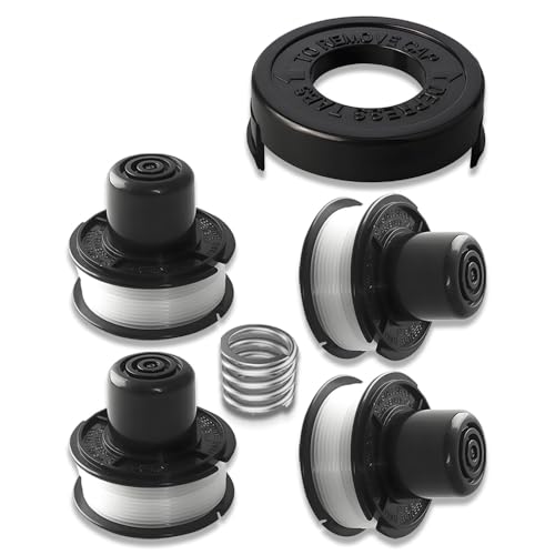 Bobine Fil Recharge Compatible Black & Decker GL250/GL310/GL360 - Bobine Fil pour Coupe-Bordures/Taille-Haies (Kit 4 Bobines + 1 Capuchon + 1 Ressort)