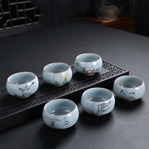 Tea Set Ru Kiln Ceramic Teacup Hand Painted Flowers Meditation Cup Travel Tea Bowl Tie Guanyin Pu'er Cup Tea Set Gifts Modern Tea Sets Cups (Color : D1-7.2X4CM 100) (A1 7 - Image 3