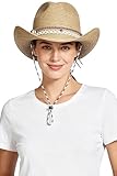 GEMVIE Summer Cowboy Cowgirl Hat Unisex Roll up Brim Fedora Straw Sun Hat Western Cowboy Hat Straw Beach Cap Brown