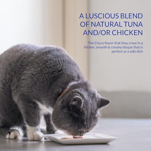 Image of INABA Churu Bisque for Cats, Creamy Lickable Puree Side Dish with Vitamin E, 1.4 Ounces per Pouch, 12 Pouches, Tuna Recipe