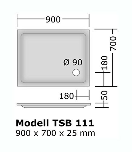 Plato de ducha 90 x 70 cm Slimline rectangular para sustitución de bañera diseño alemán 3