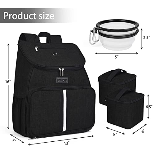 Baglher 丨Dog Travel Bag,Airline Approved Pet Supplies Backpack,Dog Travel Backpack With 2 Silicone Collapsible Bowls And 2 Food Baskets. Black #TOP2
