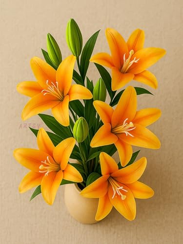 Image of ARTSY Artificial Flowers for Decoration Lily Flower Bunch for vase /Pot, Long Size Stick stem, Home /Office Decor, Gift, Artificial Plant, Craft, Without Vase, 100 cm Height, 1piece, Orange