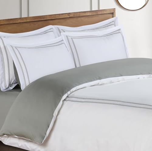 Majestic Giftware Madison Linen 4 Pcs Twin Size Bedding Set (BL56-T-4pcs) Riviera - Gray 400 TC Cotton Sateen Durable & Washable | 1 Fitted Sheet, 1 Duvet, 2 Pillowcases - Noble Collection