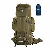 TRAWOC EXPEDITION 80L Travel Backpack Camping Hiking Rucksack Trekking Bag for Men & Women with Water Proof Rain Cover/Shoe Compartment BHK001 Olive Green