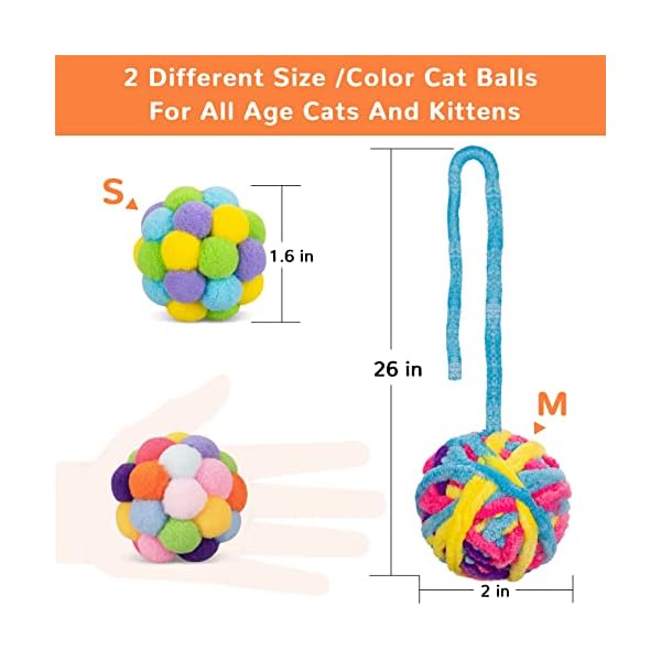 Retro shaw woolen cat toy balls with bell and fuzzy balls, interactive toys for indoor cats and kittens, chew toys, 6 pack - image 4