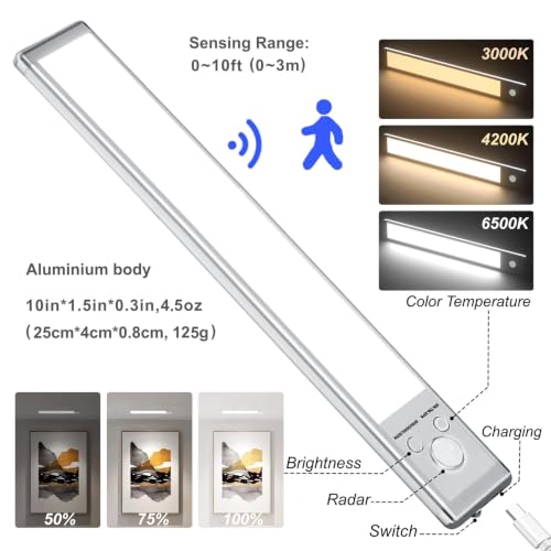 Image of LUCK AROUND 6 Pack Under Cabinet Lighting, Motion Sensor Light, 10-Inch Rechargeable LED, Battery Powered White