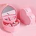 DIRBAK Heart Shaped Box Plastic Dual Layer Pink Earrings Rings Storage Organizer with Mirror for Girls Women Fashion Accessories