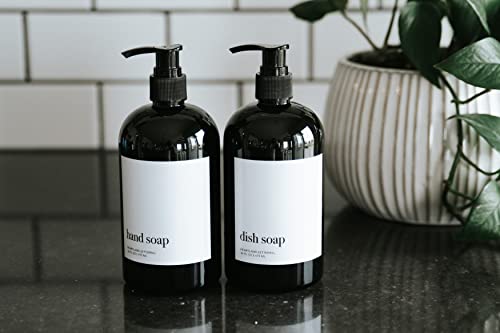 Plastic Soap Dispenser With Pump, Dish And Hand Soap Dispenser Set, Dish Soap Dispenser Kitchen Set, Black Hand Soap Dispenser Pump, Refillable Hand Soap Bottle, Set Of 2 Black 16 Oz Soap Dispenser #TOP2