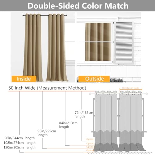 Image of Simplebrand Taupe Extra Long 10ft Curtains for Patio 120 Inches Long 2 Panels Set, Room Darkening Light Blocking Solid Thermal Insulated Energy Saving Grommet Noise Reducing Curtains, 50 Wx120 L