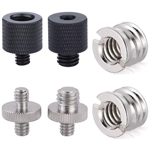 GNALIA Adaptateur 3/8-1/4, 6 Pièces (Noir/Argent), Kit Complet Vis Trépied: 1/4-1/4, 1/4-3/8, 3/8-1/4, 1/4-3/8 + 2 Écrous