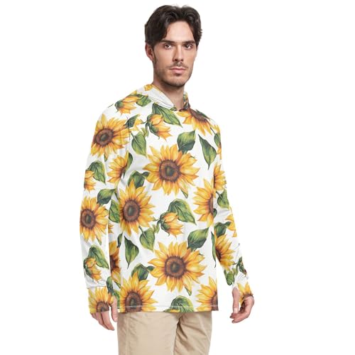 Rustic Sunflower White Sun Shirts Hoodies for Men Long Sleeve Hiking Hoodie Swim Shirt UPF 50+ S2