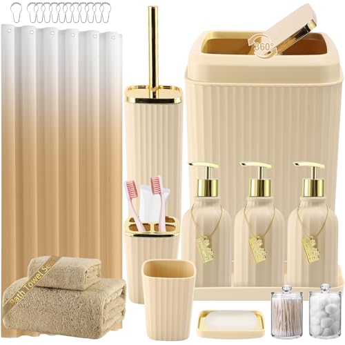 WSBArt 32PCS Bathroom Accessories Set Bathroom Set,Beige Shower Curtain Set,Bath