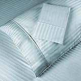 Superior Egyptian Cotton 400 Thread Count Pillowcases, 2 Pack, Striped Sateen Weave, Bedroom Essentials, Bedding Basics, Extra Soft Pillow Cases, Guest Room, Hotel Aesthetic, King, Light Blue