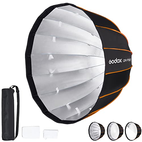 GODOX QR-P90 90cm/35.43in Deep Parabolic Softboxes avec Quick Release Bowens Mount Softbox pour Godox SL-60W VL150 VL300 UL150 SL150WII SZ150R Flash Cover