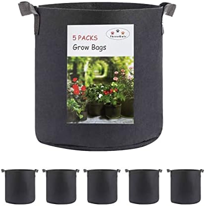 ThreeCats 5-Pack Plant Grow Bags 2 Gallons, Heavy Duty Non-Woven Fabric Pots with Reinforced Handles, Felt Garden Bags for Indoor Outdoor Plants