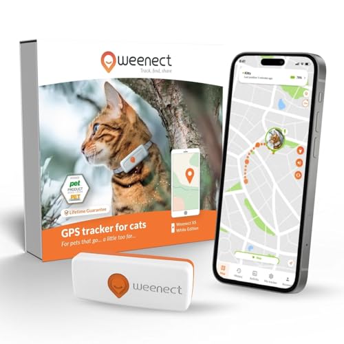 Weenect Cat XS - NEW GPS Tracker for Cats | Real-time Mini GPS Tracker for Cats | Smallest model on the market | Operates with a subscription | Collar included