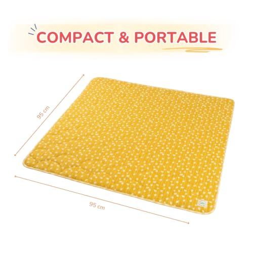 Image of TIDY SLEEP Baby Diaper Changing /Messy /Play Mat 95 x 95 cm (6-18 Months) | Soft Cotton Messy Mat for Newborns | Portable, Washable & Travel-Friendly | Golden Petals