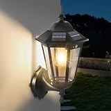 Gxpjycfob Solar Outdoor Wall Lights,Waterproof PIR Security Light,Motion Sensor Outside Lights,Traditional Black Lamp for Front Door, Porch