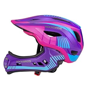 ROCKBROS Children’s Helmet, Integrated Bicycle Helmet, Children Youth Full Face Helmet with Removable Chin Guard, BMX MTB Downhill Helmet, S 48-53 cm, M 53-58 cm